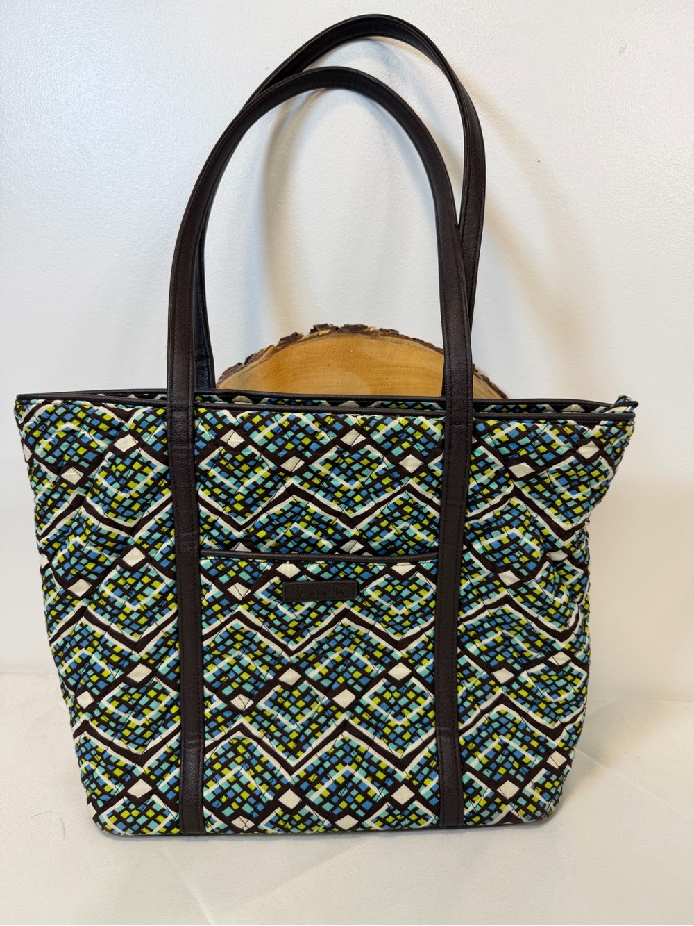 Vera Bradley Rain Forest Quilted Shoulder Bag Geometric Chevron Pattern Zip Top